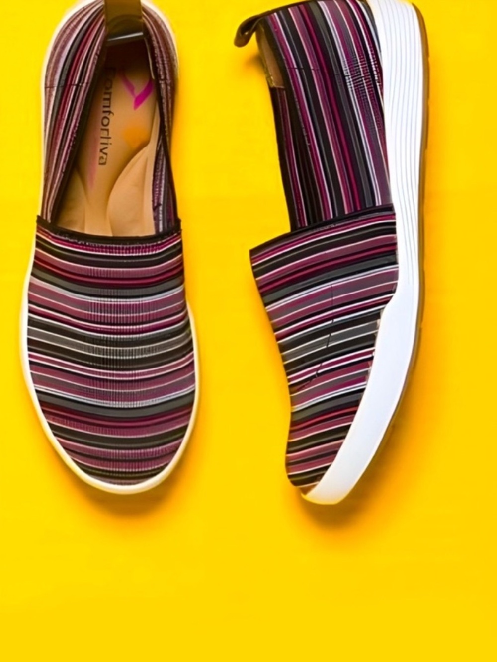 COMFORTIVA Lida Pillowtop® Memory Foam Striped Slip On Sneakers Walking Shoes